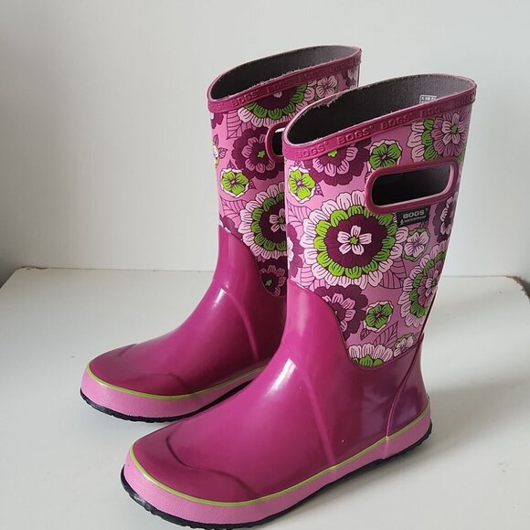 BOGS | Rainboot Pansies Rain Boots Floral Purple Girls Sz 6 - Picture 2 of 6